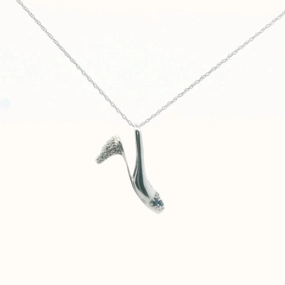 10K White Gold Diamond & Sapphire High Heel Pendant Necklace